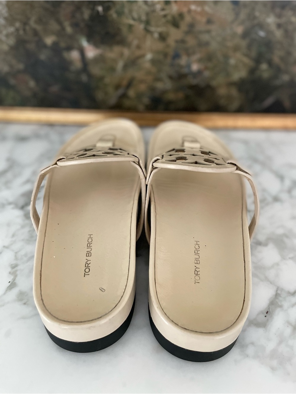 Tory Burch Miller Cloud Chunky  Sandals Size 8 Patent Leather Cream - Picture 4 of 8